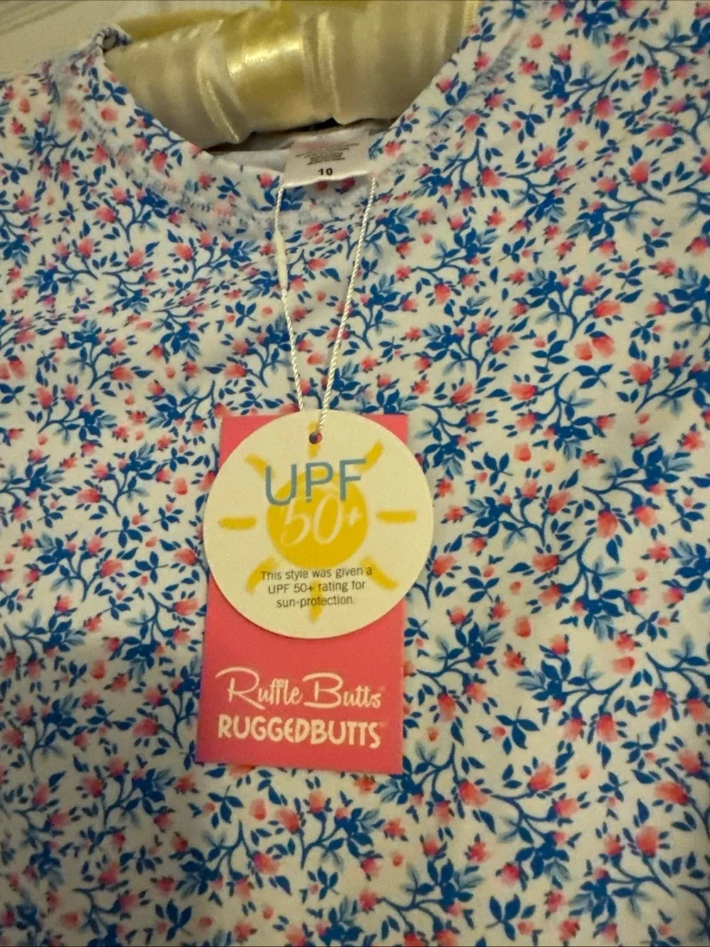 RUFFLE BUTTS Girls' Size 10. Long Sleeve Rash Guard Swim Shirt Tea Flowers NEW